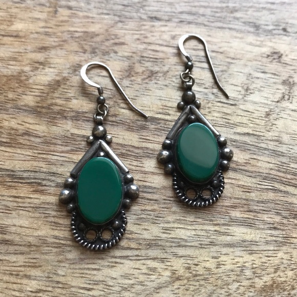 Old pawn 1960s sterling & stone boho earrings - Picture 2 of 15